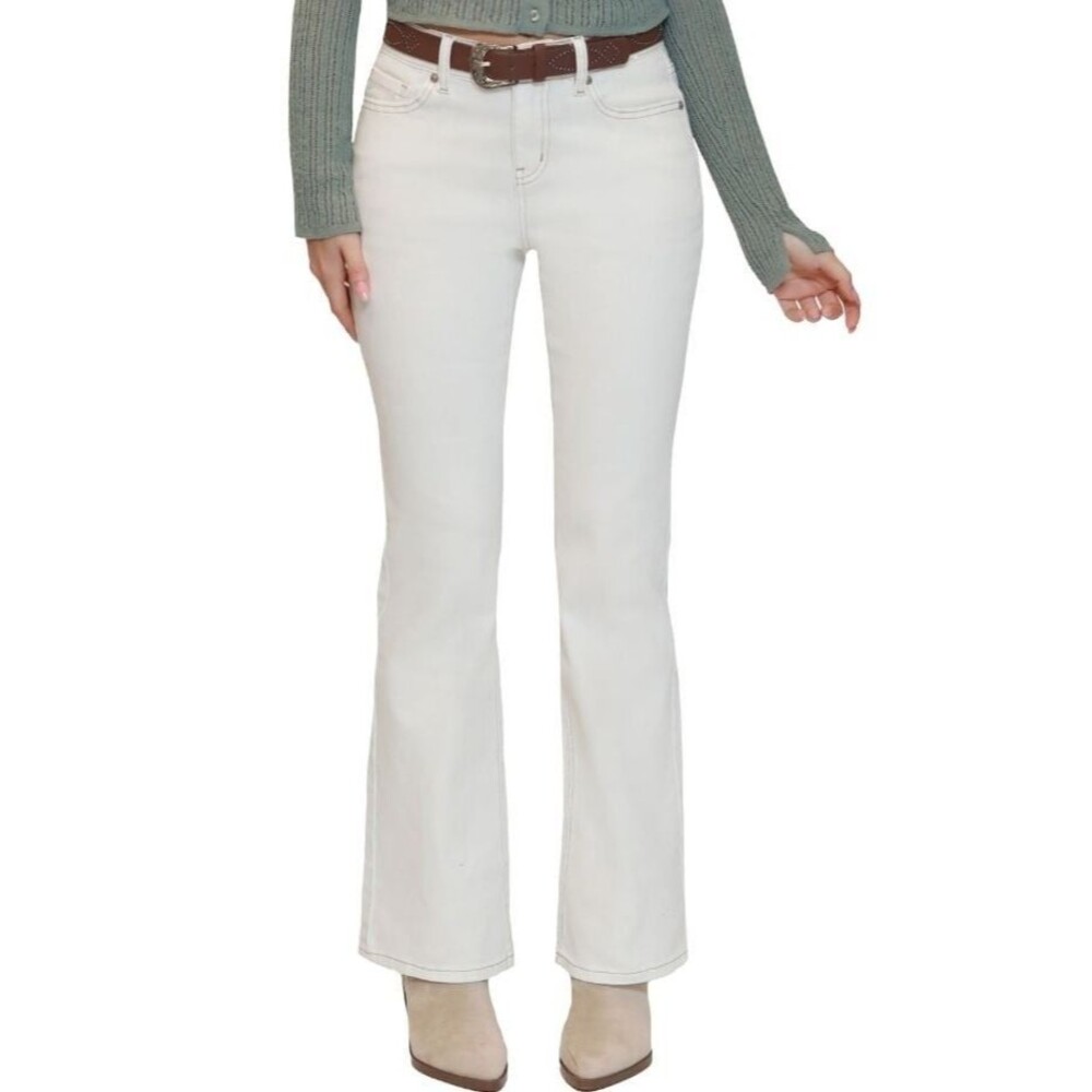 Madden Girl White Flare Denim Jeans With Back Flap Pockets
